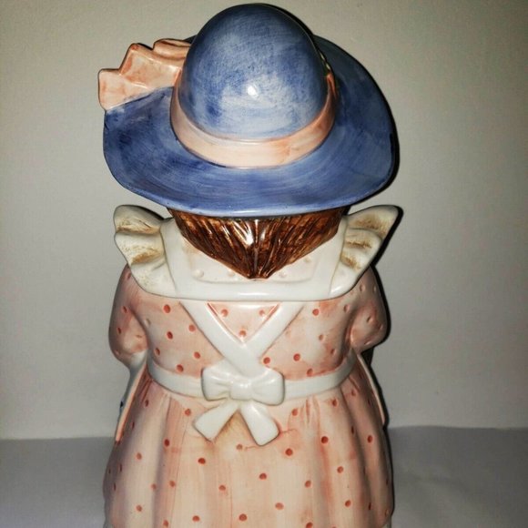 Vintage Takahashi Glass Eyed Girl Cookie Jar Country Doll Flower Basket … - Picture 4 of 13